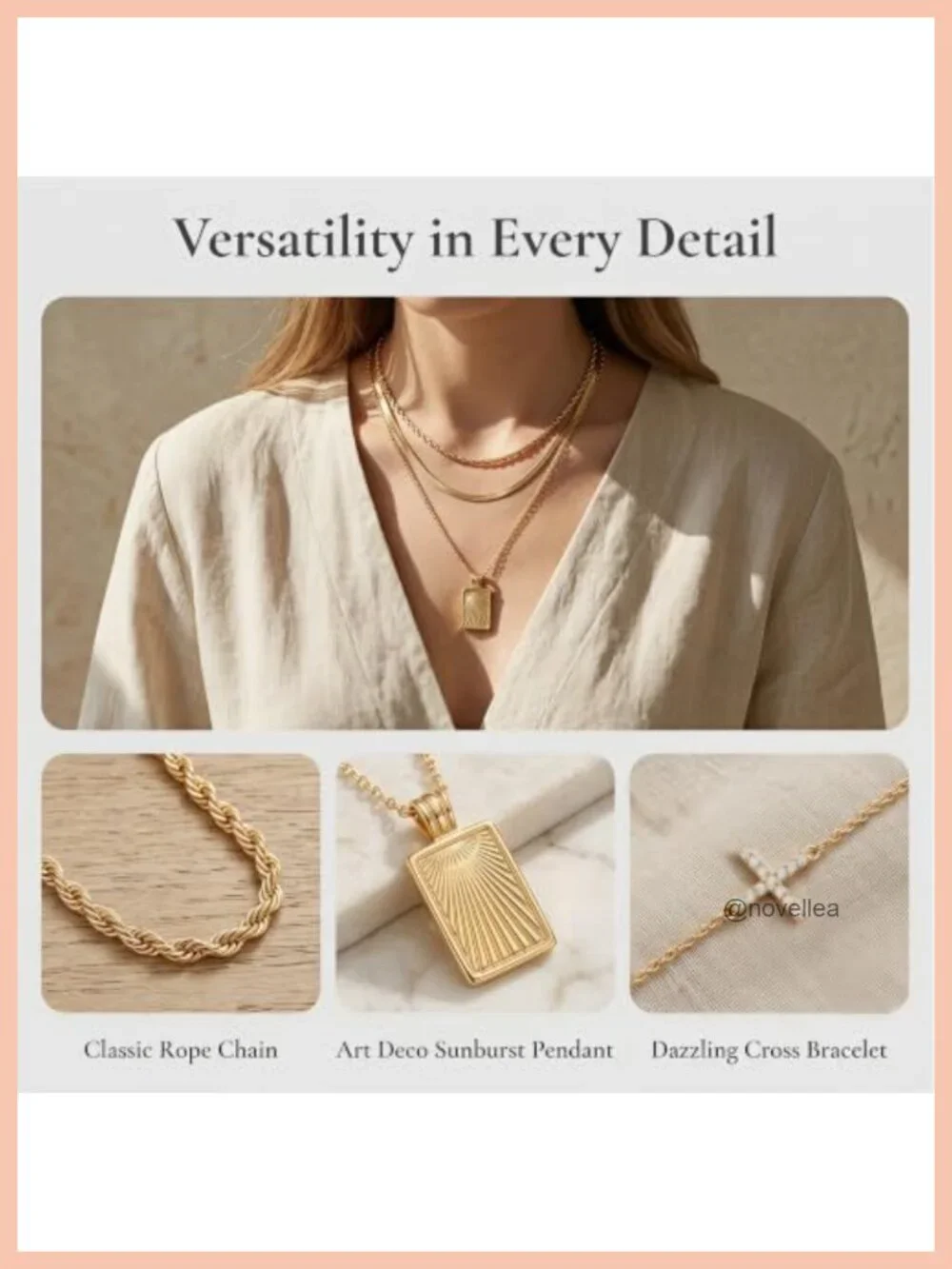 14K Gold Plated Layered Necklace & Bracelet Set Women Jewelry